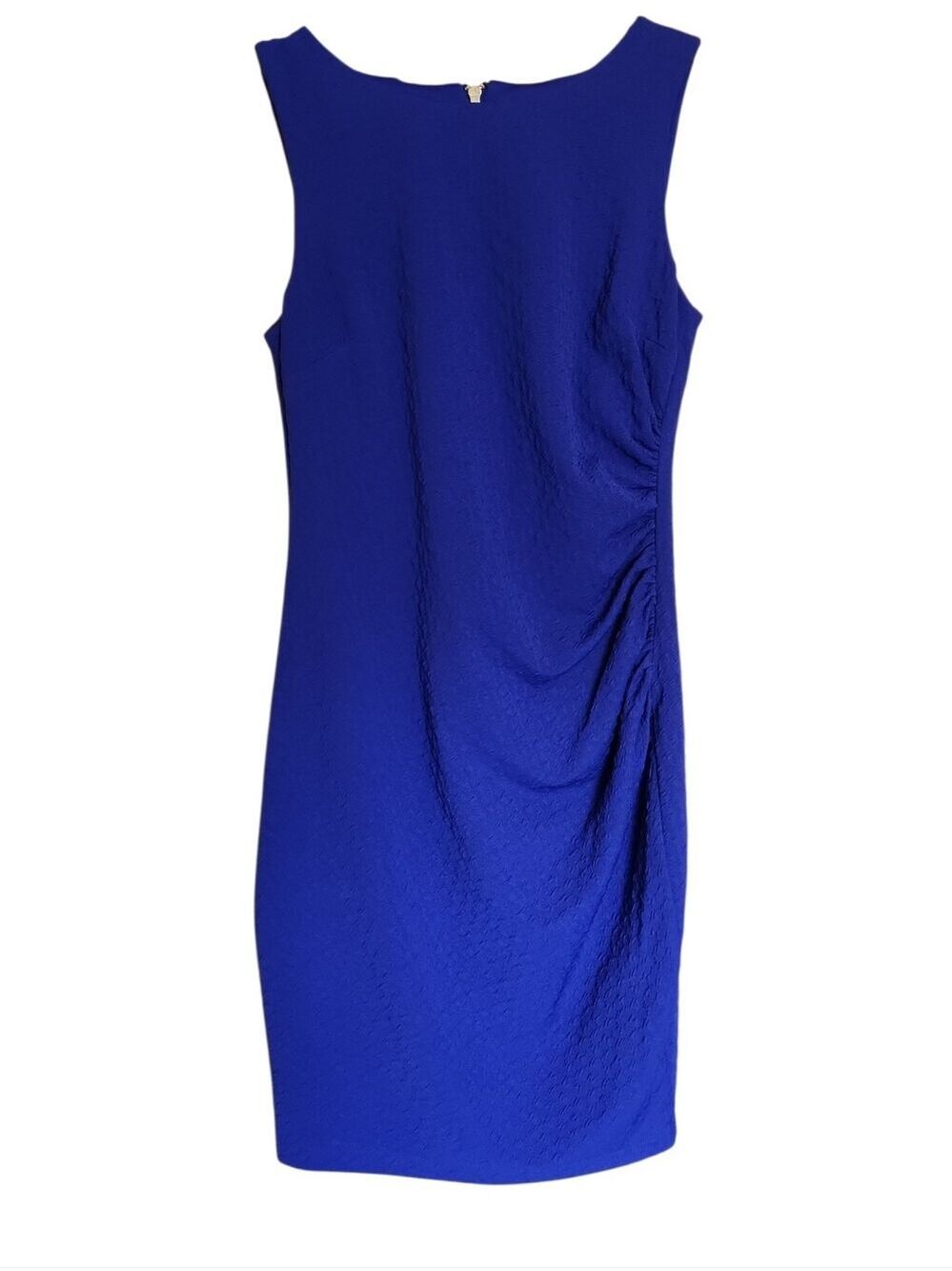 BISOU BISOU TEXTURED KNIT SLEEVELESS RUCHED SHEATH DRESS ROYAL BLUE SIZE 10